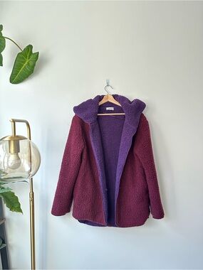 Urban Outfitters Reversible Sherpa Coat in Wine & Purple